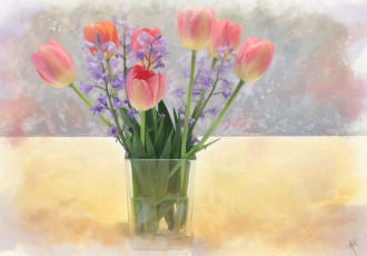 Картинка рисованное цветы колокольчики букет тюльпаны
