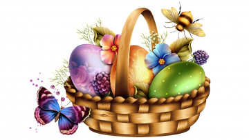 Картинка праздничные пасха яйца корзина