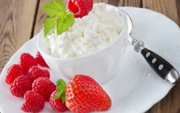 Картинка еда масло +молочные+продукты berries десерт творог fresh ягоды strawberry клубника