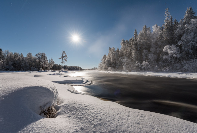 Обои картинки фото природа, зима, лес, река, снег