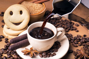 Картинка еда кофе +кофейные+зёрна анис печенье