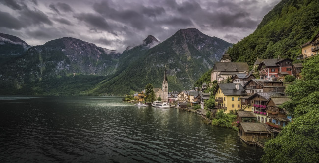 Обои картинки фото hallstatt, города, гальштат , австрия, озеро, горы