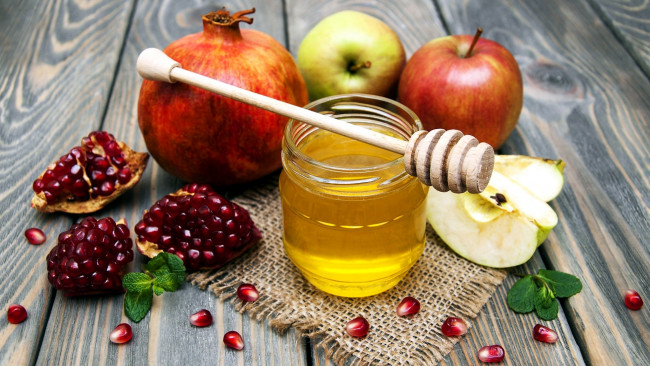 Обои картинки фото еда, мёд,  варенье,  повидло,  джем, яблоко, мед, гранат