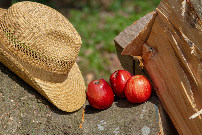 Обои картинки фото еда, Яблоки, яблоки, шляпа