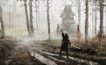 Картинка видео+игры the+witcher+3 +wild+hunt жрицы статуя ведьмак лес
