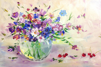 Картинка рисованное живопись цветы картина ваза