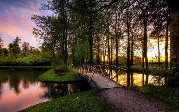 Картинка природа парк пруд мостик