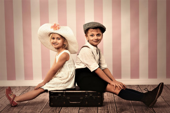 Картинка разное дети девочка мальчик шляпа кепка чемодан