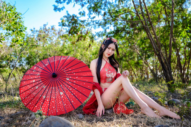 Обои картинки фото девушки, - азиатки, азиатка, поза, зонтик