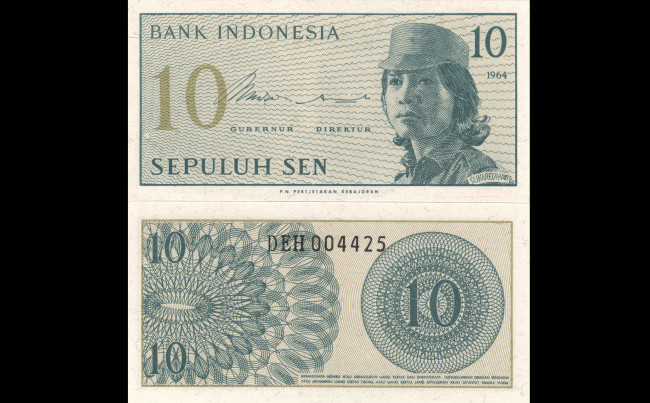 Обои картинки фото разное, золото, купюры, монеты, индонезия, 10, сен