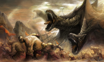 Картинка фэнтези драконы силачи титаны дракон цепи