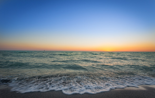 Обои картинки фото природа, моря, океаны, горизонт, пляж, океан, заря, пена, волны