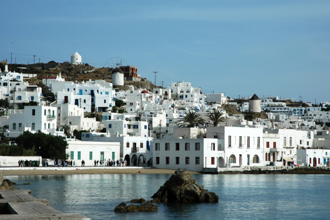 Обои картинки фото mykonos,  greece, города, - улицы,  площади,  набережные, дома, greece, море, набережная, побережье