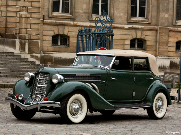Обои картинки фото 1935 auburn 851 supercharged phaeton, автомобили, auburn, supercharged, phaeton, ретро, зеленый