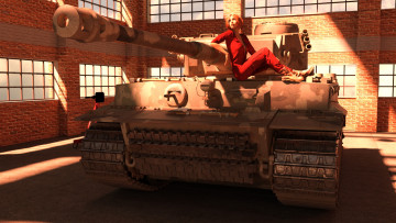 Картинка 3д+графика армия+ military девушка фон танк