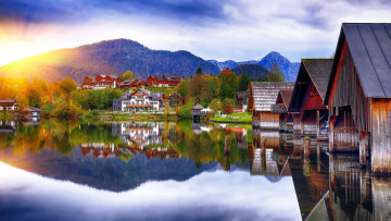 Картинка grundlsee+lake +alps города -+пейзажи горы озеро отражение