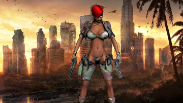 Картинка 3д+графика фантазия+ fantasy девушка фон униформа револьвер апокалипсис