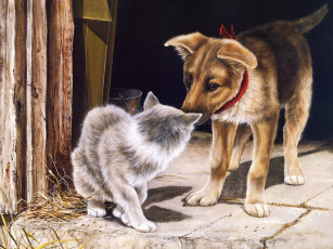 Картинка рисованные животные котенок щенок