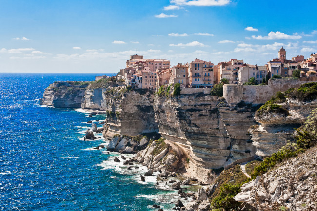 Обои картинки фото bonifacio, corsica, france, города, пейзажи, море, скалы, здания
