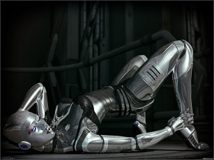 Картинка 3д+графика _science+fiction девушка робот металл поза