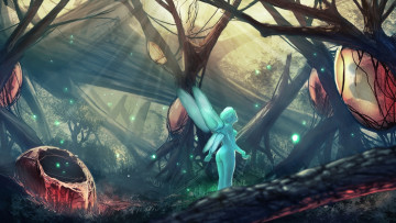 Картинка фэнтези феи коконы деревья фея лес