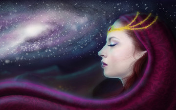 Картинка фэнтези девушки путь млечный галактика ночь девушка