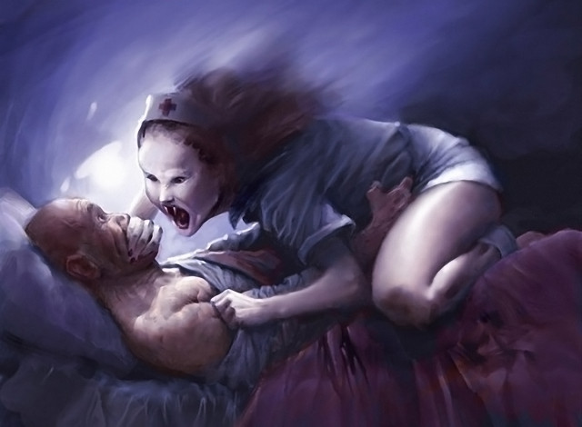 Обои картинки фото фэнтези, вампиры, девушка, медсестра, вампир, жертва, пациент