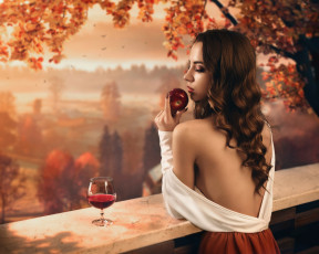 Картинка девушки -unsort+ брюнетки +шатенки sergey parishkov яблоко природа красота осень девушка autumn portrait