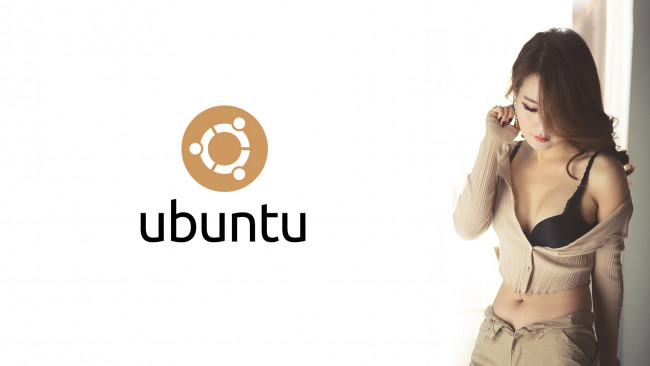Обои картинки фото компьютеры, ubuntu linux, девушка, фон, логотип