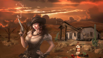 Картинка 3д+графика фантазия+ fantasy art девушка ковбой