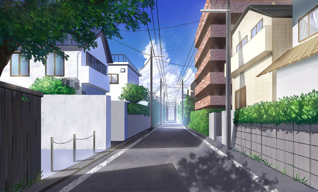 Обои картинки фото аниме, город,  улицы,  интерьер,  здания, улица, дома