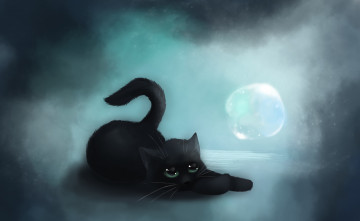 обоя рисованное, животные,  коты, пузырь, черный, кот