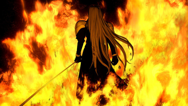 Обои картинки фото видео игры, final fantasy vii, сефирот, меч, огонь