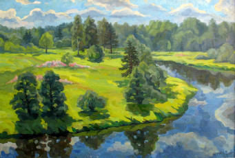 Картинка рисованные природа речка