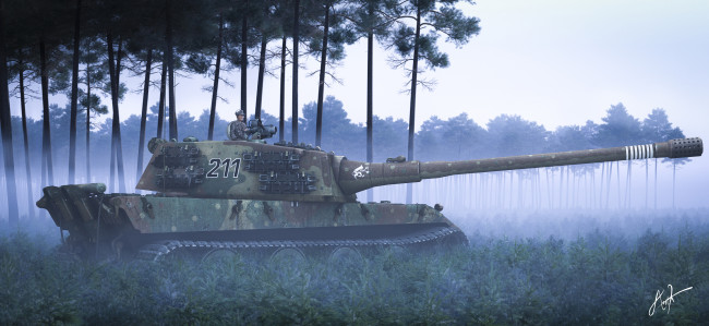 Обои картинки фото рисованные, армия, деревья, танк