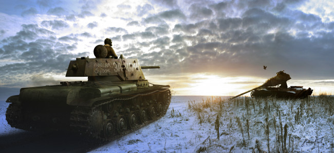 Обои картинки фото рисованные, армия, закат, снег