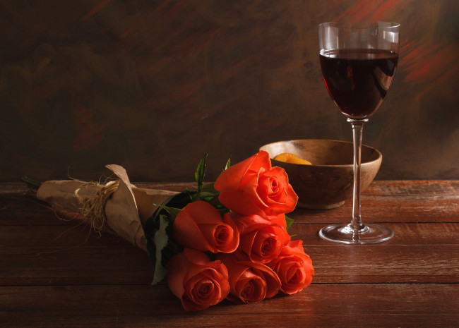 Обои картинки фото еда, напитки, вино, розы, бокал