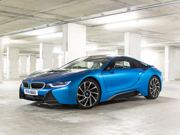Обои картинки фото автомобили, bmw, 2014г, синий, i8, uk-spec