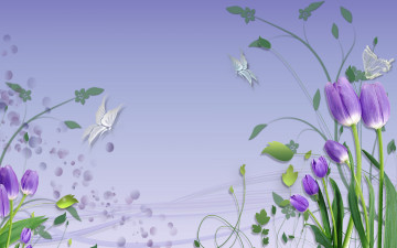 Картинка разное компьютерный+дизайн тюльпаны бабочки фон растения