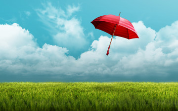 Картинка разное сумки +кошельки +зонты зонт поле небо красный зонтик