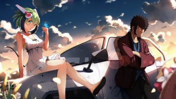 Картинка аниме dimension+w бабочка девушка автомобиль парень kyouma mabuchi киборг mira yurizaki dimension w art anime