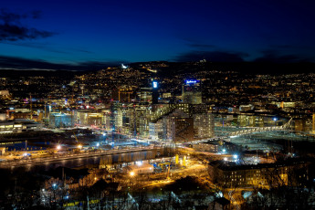 Картинка осло города осло+ норвегия фонари панорама здания ночь