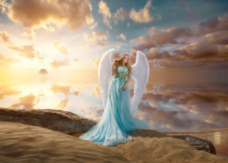 Картинка девушки -unsort+ креатив ренат хисматулин облака песок платье поза стиль настроение девушка крылья ангел