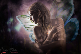 Картинка фэнтези фотоарт девушка блондинка крылья бабочка