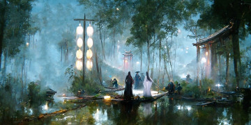 Картинка рисованное кино +мультфильмы вэй усянь лань ванцзи пристань озеро