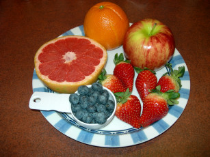 Картинка еда фрукты ягоды клубника черника яблоко