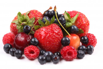 Картинка еда фрукты ягоды клубника малина черешня черника
