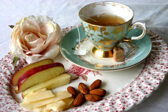 Картинка еда напитки Чай яблоко пармезан чай миндаль чашка роза