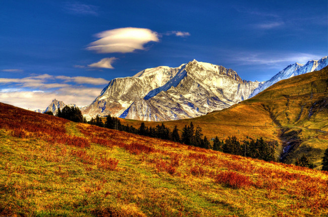 Обои картинки фото mont, bland, природа, горы, луг, облака