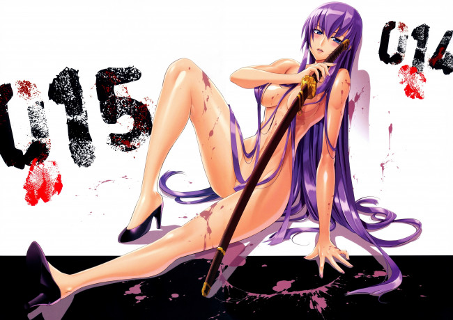 Обои картинки фото busujima, saeko, аниме, highschool, of, the, dead, девушка, катана